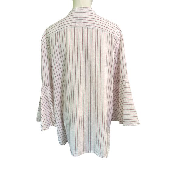 Chaps Striped Linen Blend Button Front Blouse Women’s XL Bell Sleeve Red White - Picture 3 of 8
